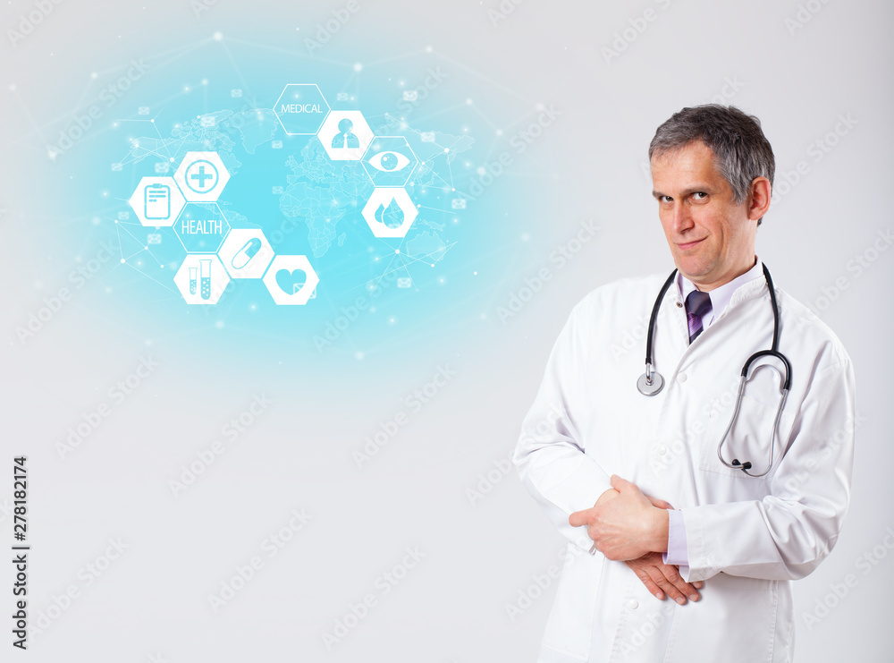 Middle aged professional doctor with medical concept Middle aged professional doctor with medical concept