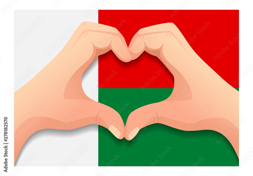 Fototapeta premium Madagascar flag and hand heart shape