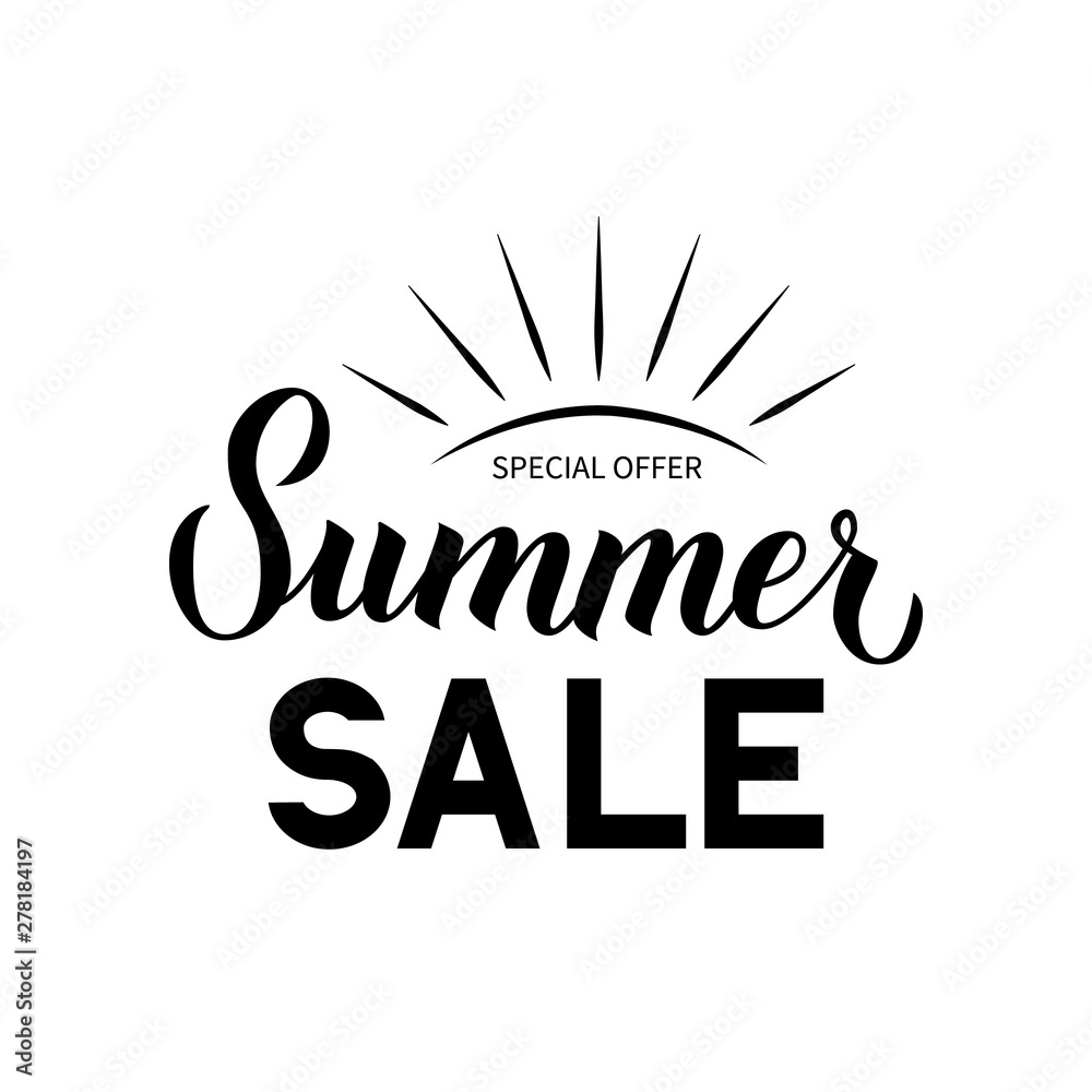 Fototapeta premium Summer Sale calligraphy hand lettering isolated on white. Discount promotion banner. Easy to edit vector template for advertising poster, flyer, card, tag, label, etc.