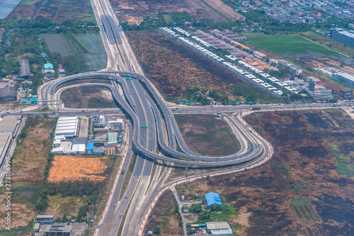 aerial view mainroad near Suvarnabhumi Airport. .Many roads are connected to support the tight traffic near Suvarnabhumi Airport photo