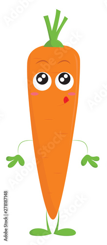 A carrot with rosy cheeks, vector or color illustration.