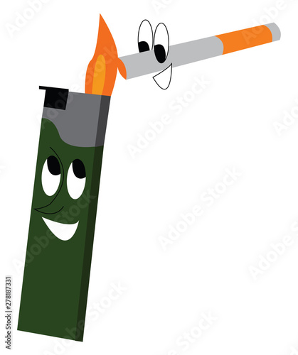 A cigarette and a lighter, vector or color illustration.
