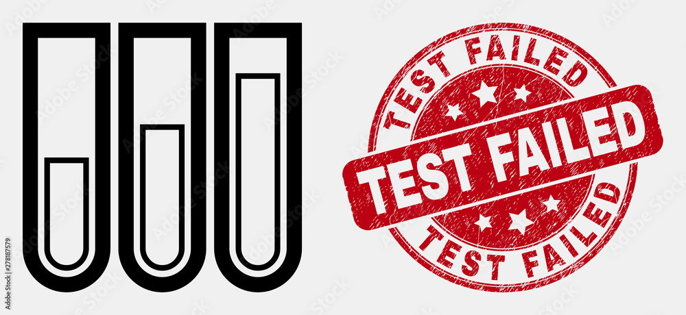 Vector stroke test-tubes pictogram and Test Failed stamp. Blue rounded  textured seal stamp with Test Failed title. Black isolated test-tubes  pictogram in stroke style. Stock Vector | Adobe Stock