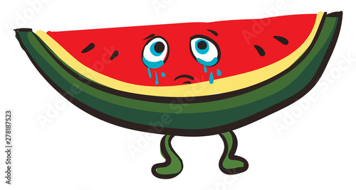 A crying water melon, vector or color illustration.
