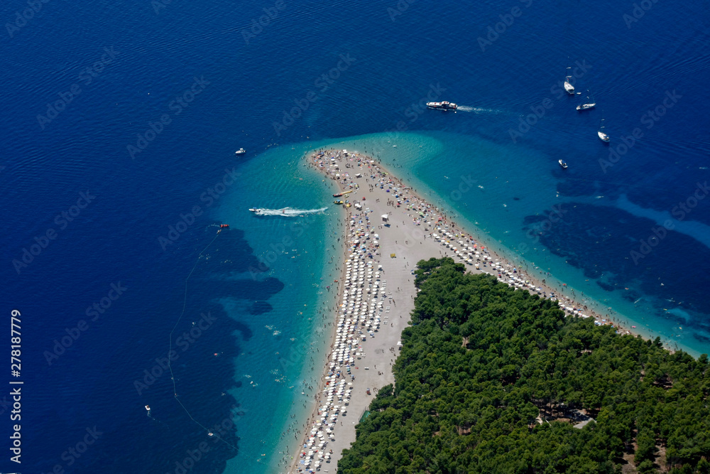 Golden Cape Beach, Zlatni Rat on island Brac, Croatia from air