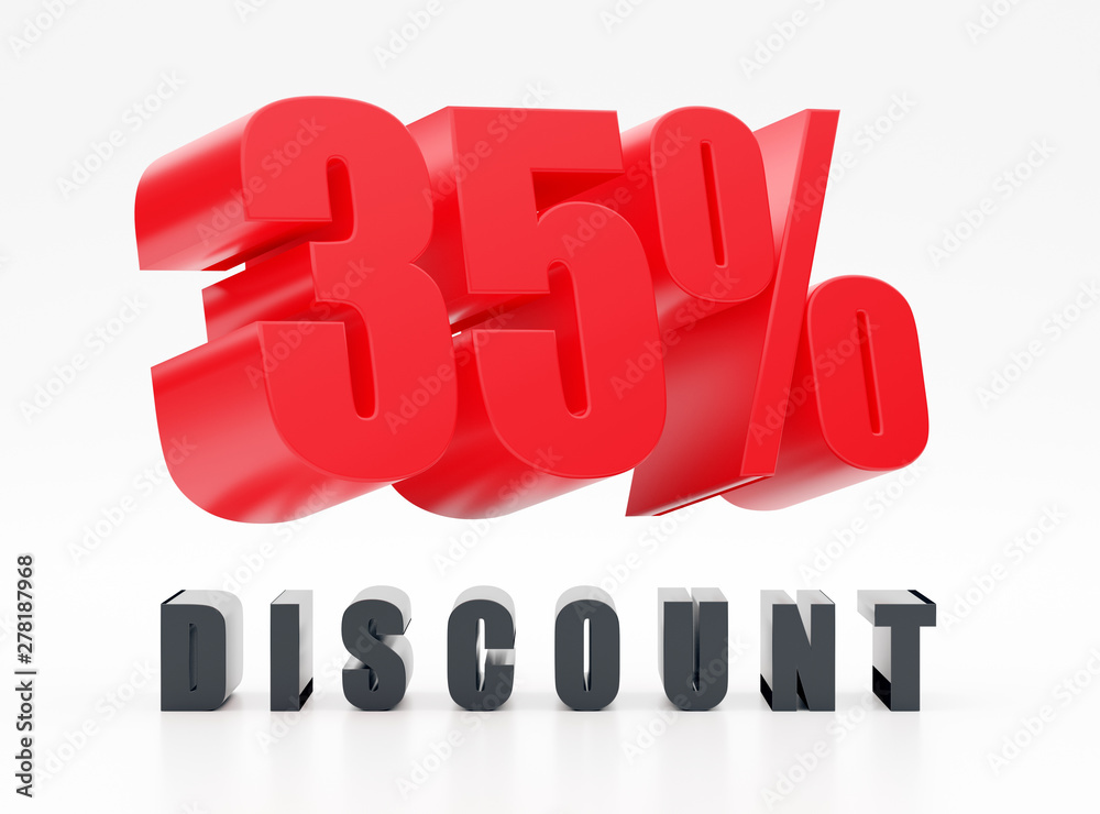 35% discount, red glossy symbol on white background