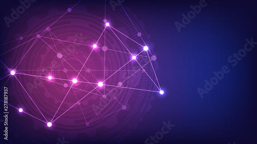 Digital technology background with connecting dots and lines. Abstract technical background of network connection and communication.