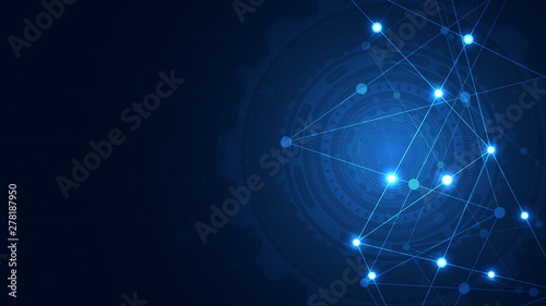 Digital technology background with connecting dots and lines. Abstract technical background of network connection and communication.