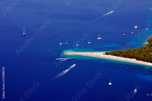 Golden Cape Beach, Zlatni Rat on island Brac, Croatia from air © shufu