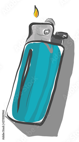 A lighter with a yellow flame, vector or color illustration.