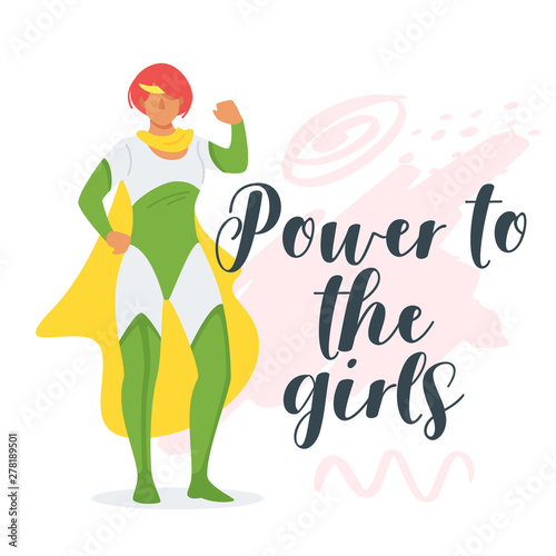 Power to girls inspirational flat vector banner design