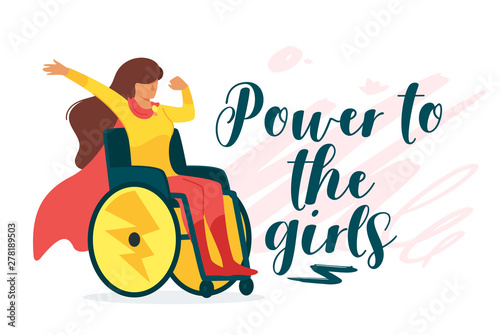 Power to girls vector cartoon banner with lettering
