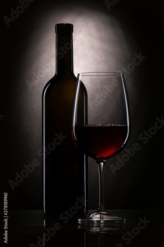 wine bottle silhouette and glass of wine