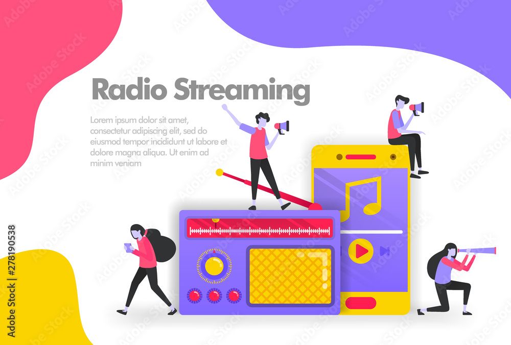 radio podcast Illustration Concept, listen old music with a mobile player. Modern flat design concept for Landing page website, mobile apps ui, banner, flyer brochure, web print document Vector EPS 10