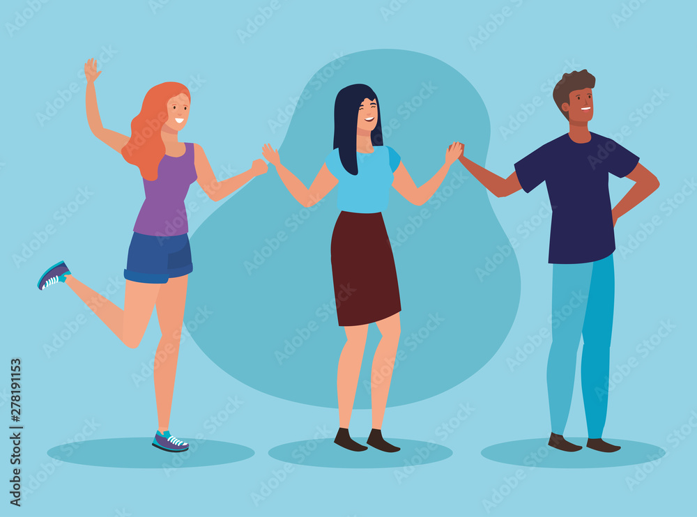 happy girls and boy friends with hairstyle happy girls and boy friends with hairstyle