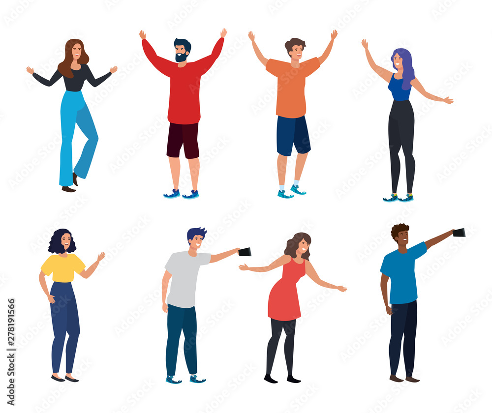 set of boys and girls with casual clothes and hairstyle set of boys and girls with casual clothes and hairstyle