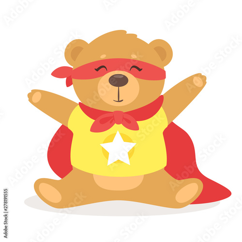 Plush teddy bear superhero vector illustration