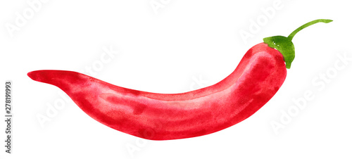 Vegetable, Chili pepper, hand drawn watercolor illustration isolated on white with clipping path