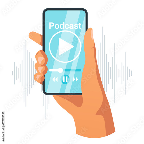 Smartphone in female hand flat vector illustration