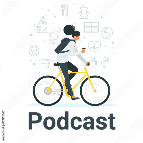 Woman riding bike flat vector illustration