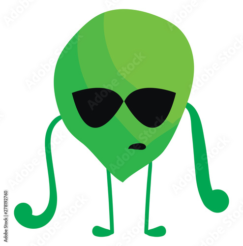 Alien wearing sunglasses, illustration, vector on white background.