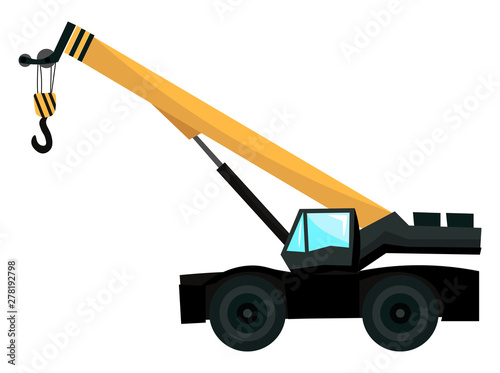 Crane with big tires, illustration, vector on white background.