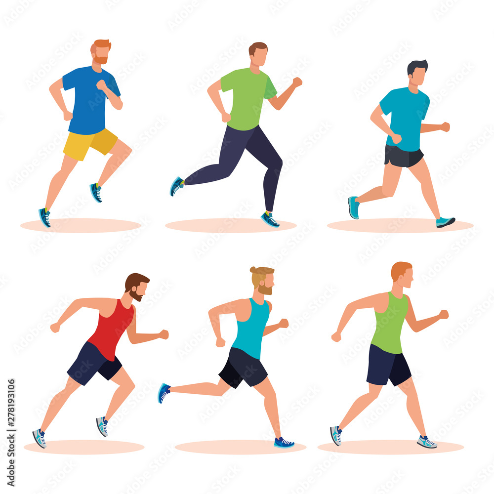 set of men running practice sport