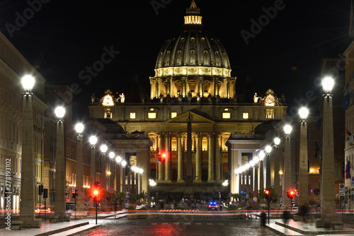st peters basilica at night in rome italy