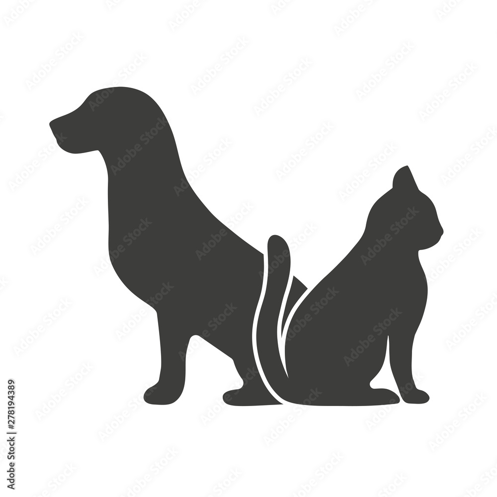 silhouette of a dog and cat on a white background