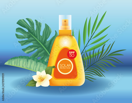 Solar protection bottles product for summer advertising