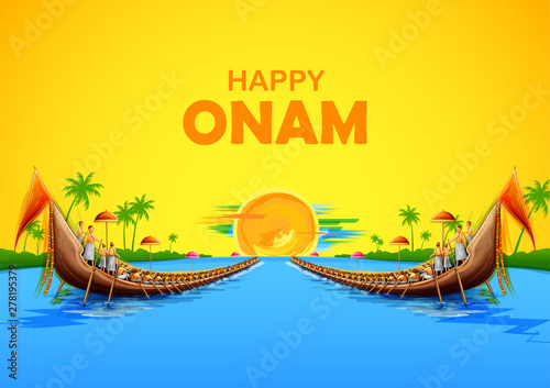 illustration of snakeboat race in Onam celebration background for Happy Onam festival of South India Kerala