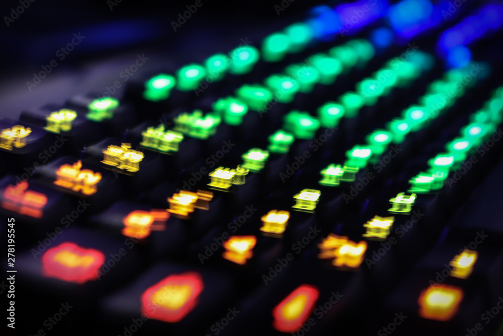 Blurred illuminated multicolor gaming keyboard