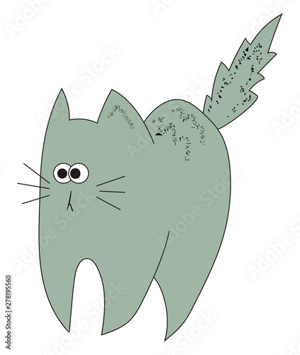 Scared grey cat, illustration, vector on white background.