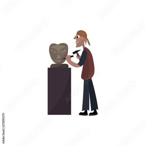 Sculptor working, illustration, vector on white background.