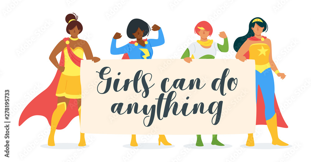 Girls can do anything motivational flat vector banner