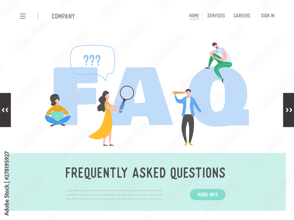 Landing page of Frequently asked questions concept. Question answer metaphor. Vector illustration background. Flat cartoon character people graphic design. Template banner, flyer, poster, web page