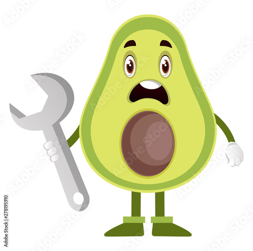 Avocado with wrench, illustration, vector on white background.