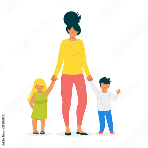 Housewife, loving mother and children cartoon vector illustration