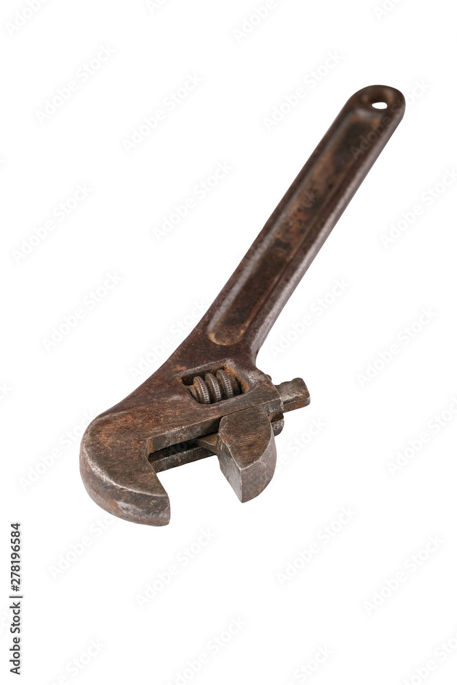 Swedish adjustable wrench. old wrench on isolated white background. plumbing repair.