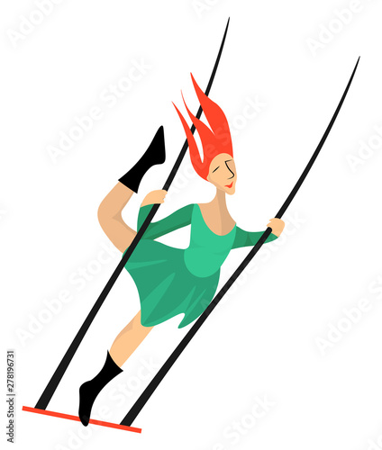 Female trapeze artist, illustration, vector on white background.