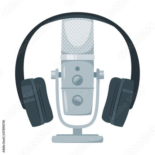 Microphone with headset flat vector illustration