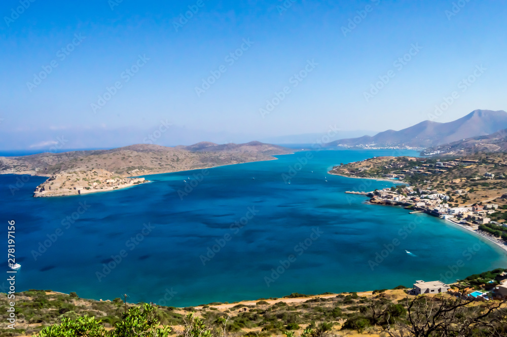 Seascape. Panoramic, picturesque view of the city resort Elouda (Greece, island Crete)