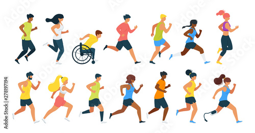 Running people flat vector illustration © thruer