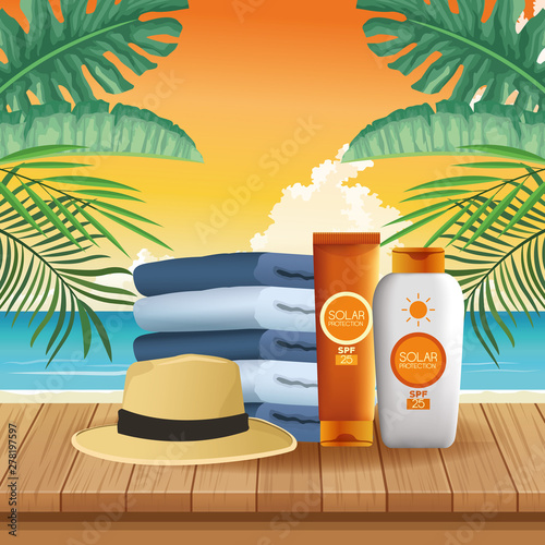 Solar protection bottles products for summer advertising