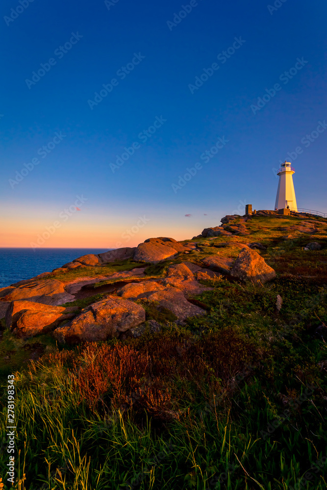 View of Cape Spear Lighthouse at Newfoundland, Canada, during sunset
