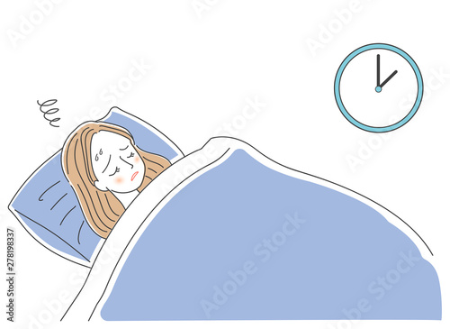 不眠症の女性のイラスト