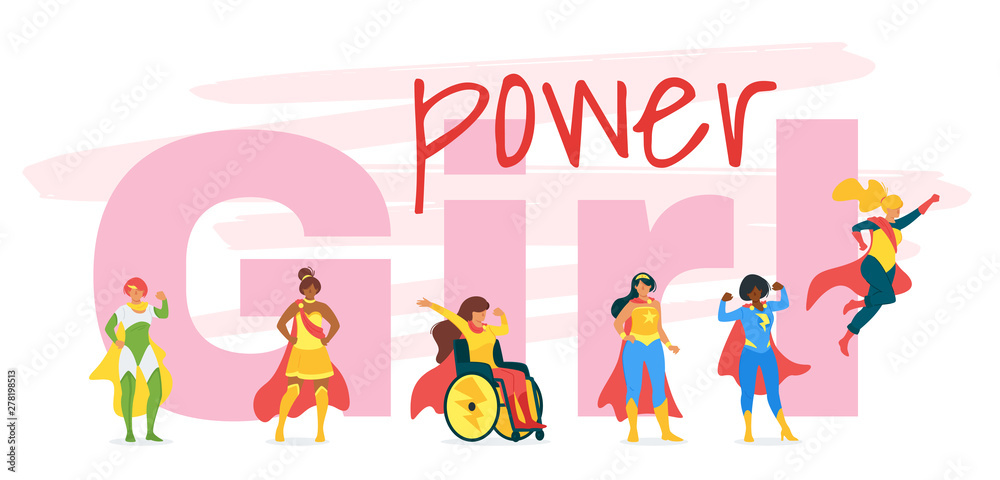 Girl power flat inspirational poster, banner design