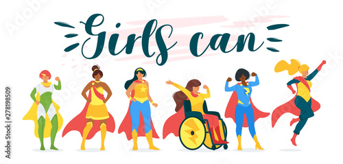 Girls can motivational, inspiring quote poster