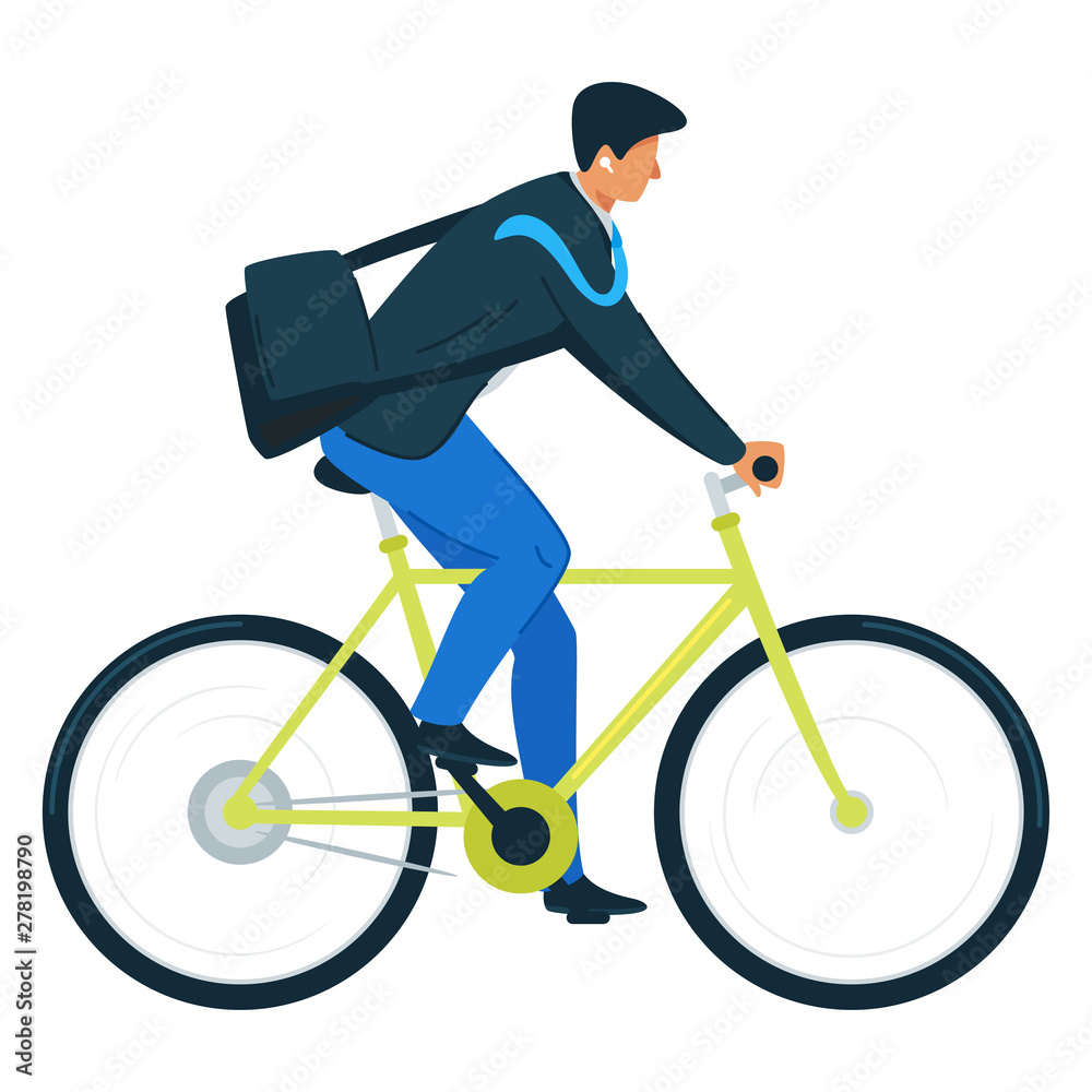 Businessman riding bicycle flat vector illustration Businessman riding bicycle flat vector illustration