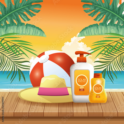 Solar protection bottles products for summer advertising